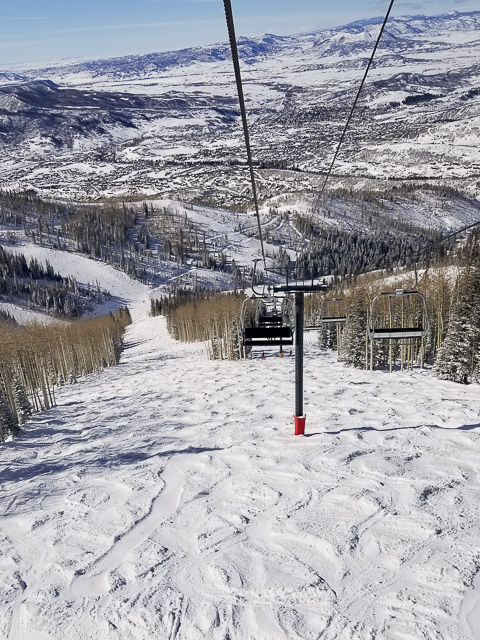 Looking down at Nelson's Run from the Four Points chairlift.